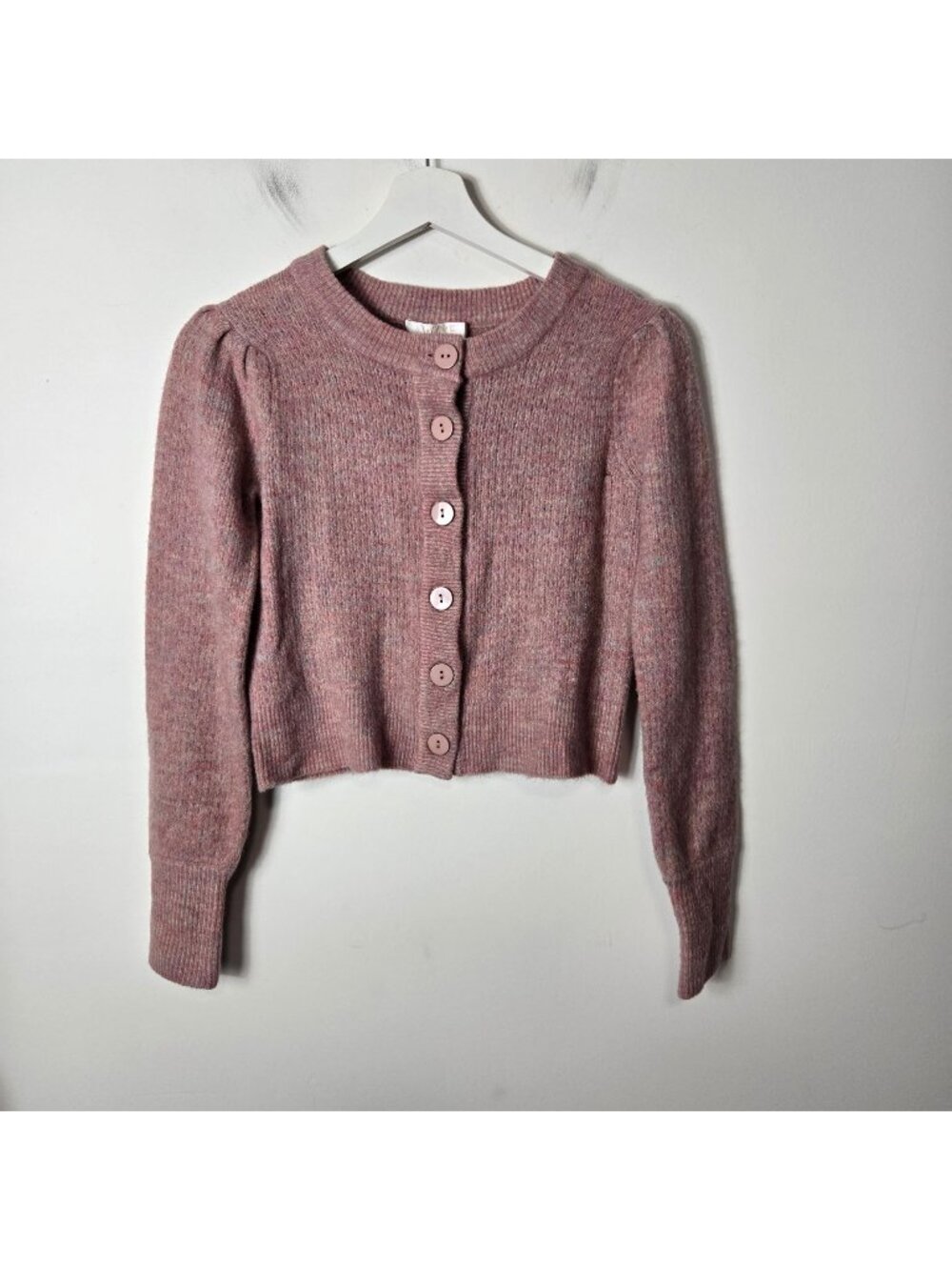 WAYF Size XS Jude Pointelle Wool Blend Button Cardigan Sweater Blush Pink